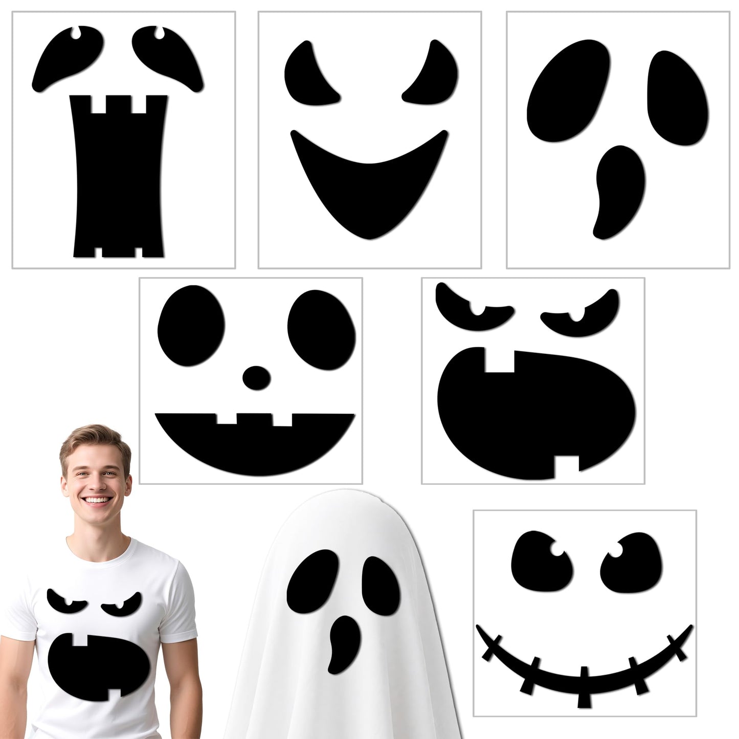 Ahuimeius 6 Pack Halloween Ghost Eyes for Crafts Decor Kit - Large Spooky Ghost Face Decals Stickers Adhesive Felt for Indoor Halloween Decorations, DIY Cute Spooky Face Costume Decor