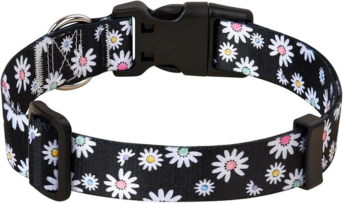 MarukoPet Dog Collar and Leash Set, Adjustable for Small Medium Large Dogs Puppy, Cute Design with Bohemia Floral Tribal Geometric Patterns Boys Girls Dog Collar(Black Daisy Set,XS)