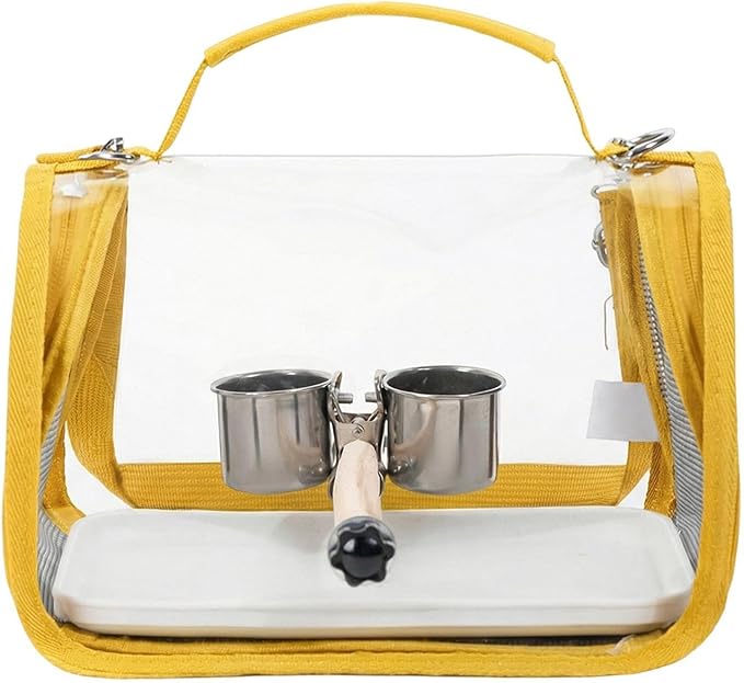 Ventilated Bird Carrier, Travel Backpack with Perch Stand, 36cm Pet Transport Bag with Breathable Mesh Panels, Aviary Carrier with Clear Window Design, Bird Travel Bag for Camping Hiking Trips