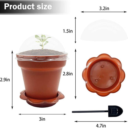 PURPLE STAR 1N 30 Pack Cupcake Plant Nursery Pots with Humidity Dome- Small Plastic Flower Pots with Saucers and Shovel for Indoor Outdoor Seedling Succulent Vegetable