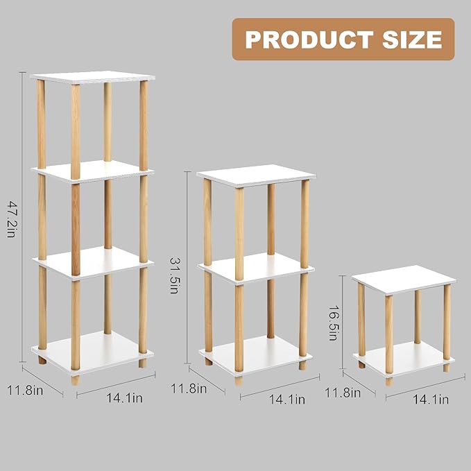 4-Tier White Bookshelf, Wooden Bookcase with Open Shelves, for Small Spaces,Living Room Bedroom Office,No-Tool Assembly,11.8" D x 14.1" W x 47.2" H inches.