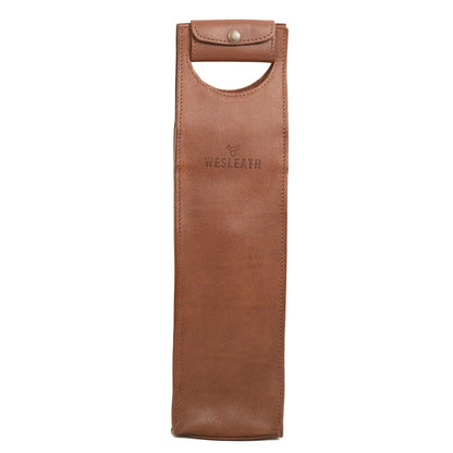WESLEATH Leather Tote Wine Carrier Bag | Premium Quality Single Bottle Carry with Strong Handles, Full Grain Leather & Metal Buckle - Protective Carrier for Picnic, Wine Champagne Gift Bag (Bourbon)