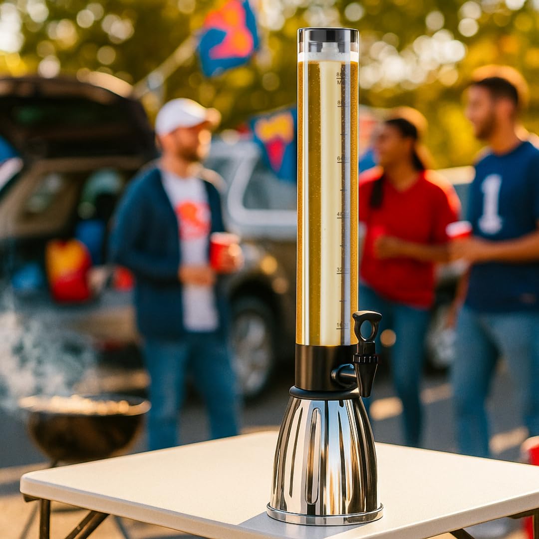 OGGI Beer Tower 88oz - Beverage Dispenser with Spigot & Ice Tube, Margarita Tower, Mimosa Tower, Perfect Drink Dispensers for Parties, Drink Tower, Holds 6 Pints of Beer – Stainless