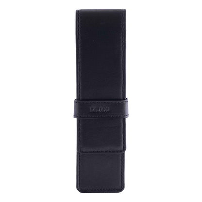 DiLoro Leather Double Pen Case Pencil Pouch Holder for Two Fountain Ballpoint Rollerball Pens and Pencils (Black)