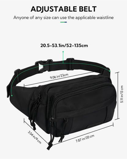 WATERFLY Fanny Pack Waist Packs: Large Crossbody Fanny Packs for Women Men with 5 Zipper Pockets Adjustable Strap Waist Bags Hip Pack for Traveling Cycling Running Hiking