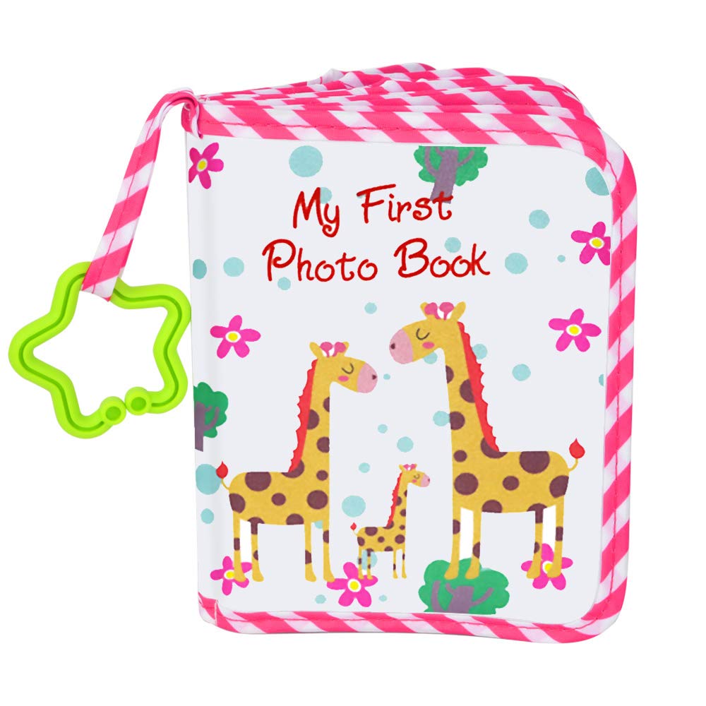 AUVCAS Baby Photo Album Soft Cloth Photo Book First Year Memory Album Shower Gift for Babies Newborns Toddlers & Kids,Holds 4x6 Inch Photos. (Pink)