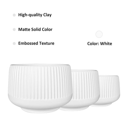 OXART Ceramic Plant Pot, 12+9+6.6 inch Large Plant Pot with Drainage, 3 Piece Planters for Indoor Plants, Modern Decor Home Office Garden Flower Pots for Indoor Outdoor Plant Set, White