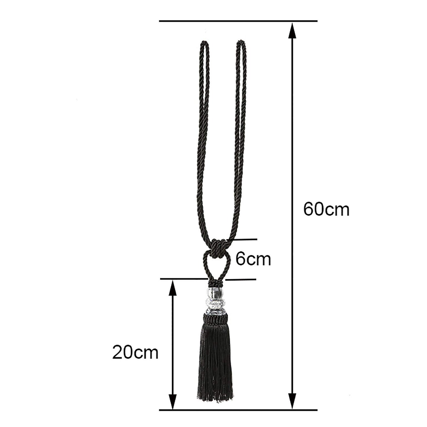 Fenghuangwu Tassel Curtain Tiebacks Handmade Curtain Tie Backs, Elegant Crystal Curtain Holdbacks for Home Office Decor (Charcoal, 2P)