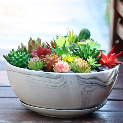 G EPGardening 10Inch Large Planter Marble Pattern Ceramic Succulent Planter Big Plant Pot Succulents Container Flower Pot Indoor Outdoor Decor (Plants Not Included)