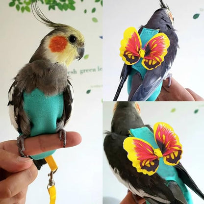 Pet Bird Diaper Harness Adjustable Parrot Harness and Leash Set Cockatiel Flight Suit with 60 Inch Leash Bow Tie Bird Flying Clothes for Conures Cockatoos Cockatiel Pigeon(Yellow, Medium)