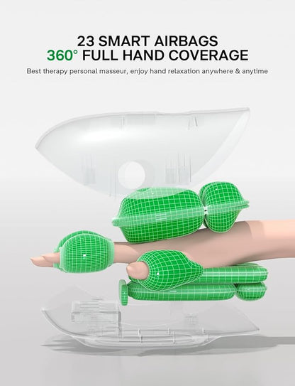 Medisana Hand Massager with Heat and Compression, Cordless Hand Massager for Arthritis and Carpal Tunnel Relief, Knuckle Stretching Massage, Birthday Christmas Gifts for Men Women Dad Mom-Green