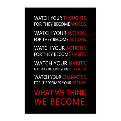 Motivational Wall Art for Office Watch Your Thoughts Inspirational Canvas Painting Inspiring Quotes Posters Prints Artwork Living Room Home Decor Framed Ready to Hang [24''W x 36''H]