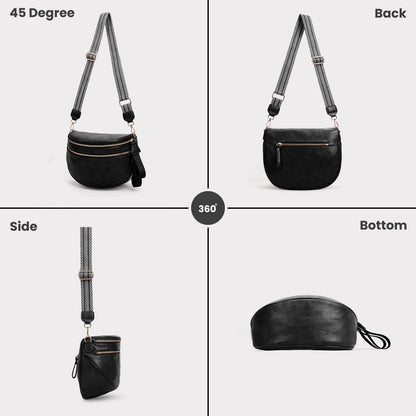 Leather Crossbody Fanny Pack Trendy Bum Bag Double Zip Multi Compartment with 2 Adjustable Straps Daily Belt Purse for Women