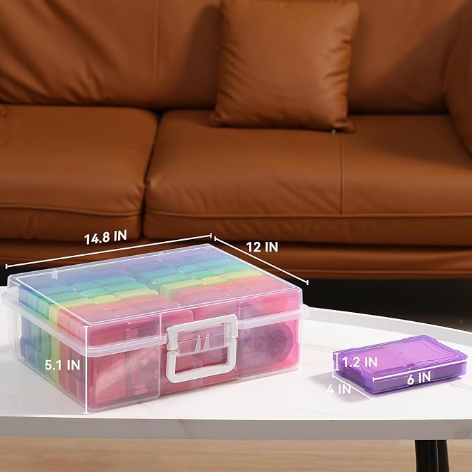 novelinks Transparent 4" x 6" Photo Organizers and Photo Storage Box with Handle, 16 Inner Photo Cases, Portable Picture Organizers & Photo Storage Containers (Multi-Colored)