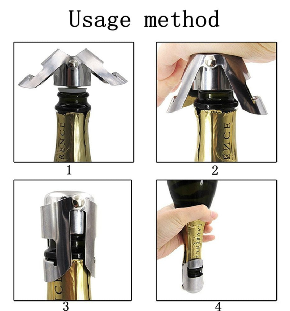 Champagne Sealer Stopper, BGMAX 3 Pack Stainless Steel Sparkling Wine Bottle Plug Sealer Set with a Longer Sealing Plug, Gifts Accessories for Champagne