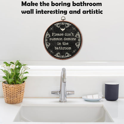 Vodbok Gothic Bathroom Wall Decor - Please Don't Summon Demons -10" Round Canvas Frame Hanging Prints - Gothic Farmhouse Home Office Guest Room Bathroom Toilet Wall Decor -A24