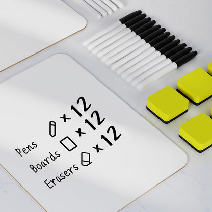 Dry Erase Lapboards, HERKKA 12 Pack Double Sided Dry Erase Lap Boards 9 x 12.5 Inch, 12 Markers, 12 Erasers, Small Dry Erase Boards for Classroom Supplies