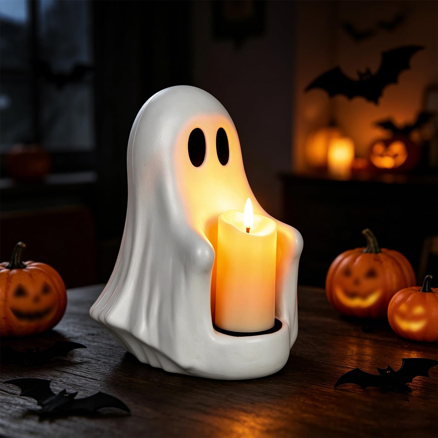 flashtoss Halloween Decorations Ghost Figurine Candle Holder, Cute Spooky Plastic Ghost Decor for Halloween Party Tabletop Home Indoor Decoration