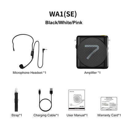 7RYMS WA1(SE) Portable Voice Amplifier for Teachers with Wired Headset Microphone,Mini Speaker Microphone for Classroom,Speech,Training Outdoor,Speaker Megaphone with Noise Canceling, 23H Workin-Black