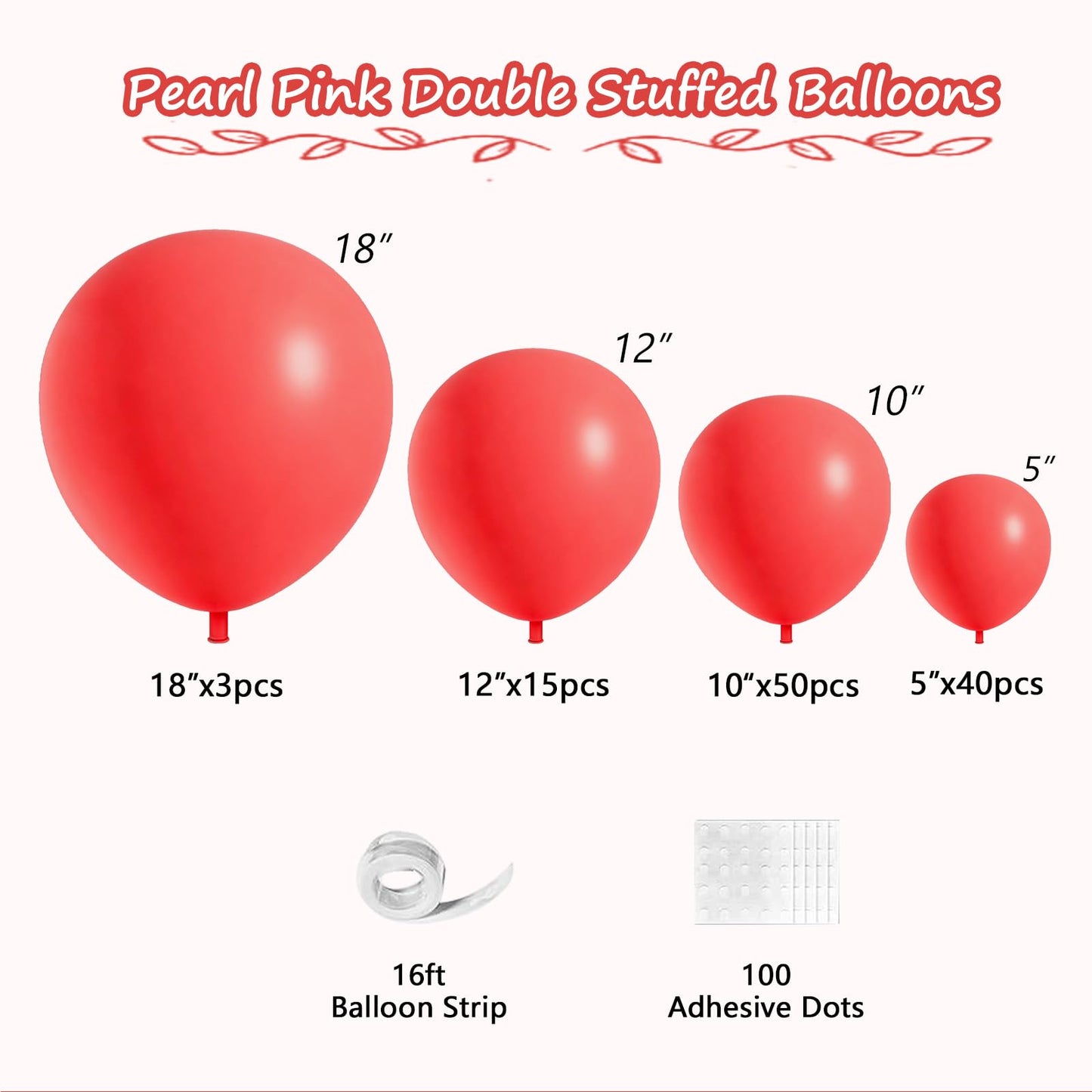 108Pcs Red Double Stuffed Balloons Different Size, 18/12/10/5 inch Dark Cherry Matte Ruby Red Balloons Garland Arch kit for Wedding Baby Shower Bridal Shower Engagement Anniversary Party Decoration