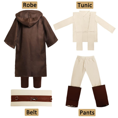 Kuberas Kids Costume Tunic Hooded Robe Pants Belt Shoes Cover Lightsaber Halloween Cosplay Outfit Boys 3-12 Years