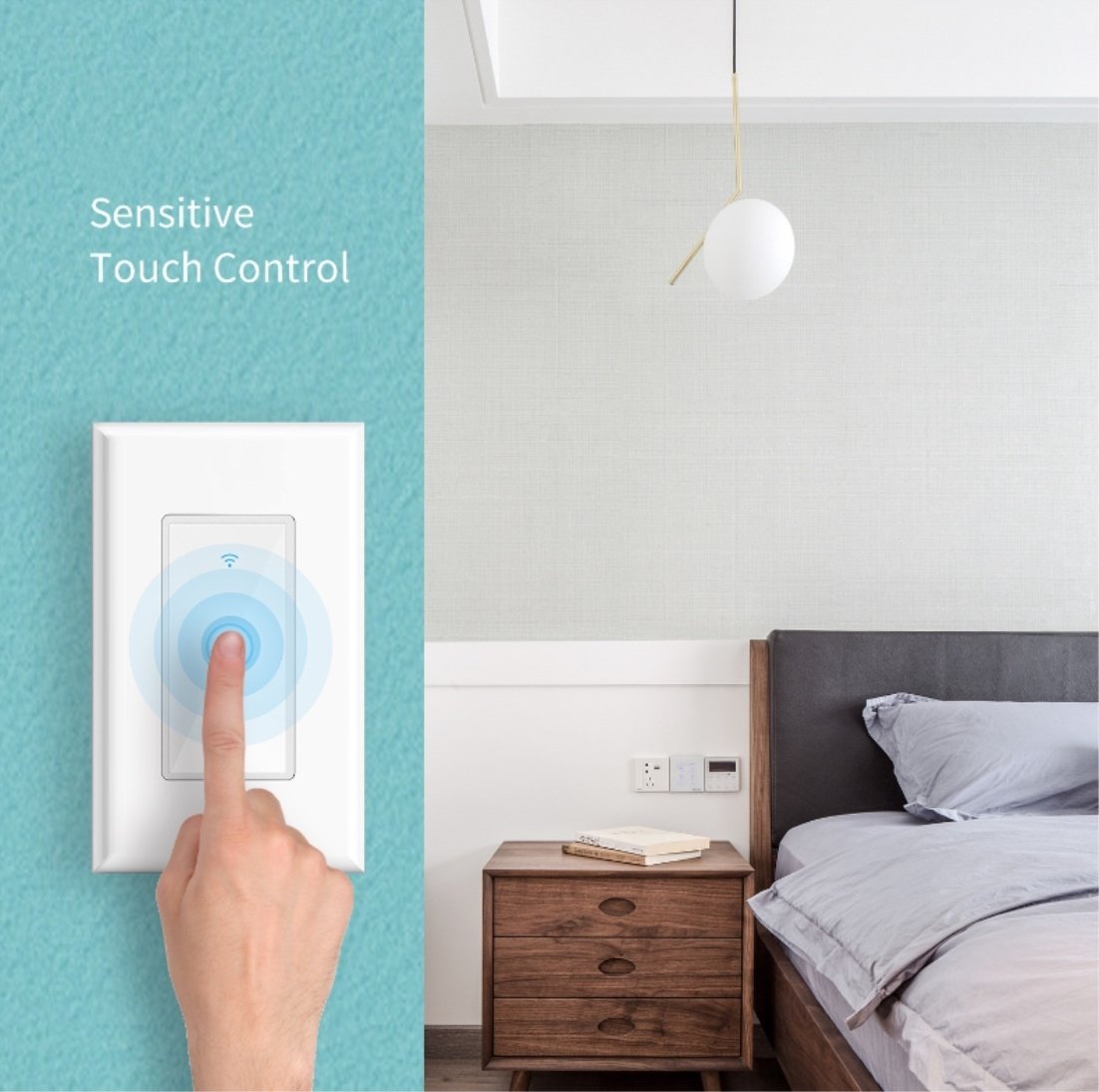 Nexete Smart Wi-Fi Double Light Switch, 2 in1 Single Pole Switch Compatible with Alexa Google Assistant & IFTTT,Remote Control, Timing Function No Hub Required (1-Pack Double)