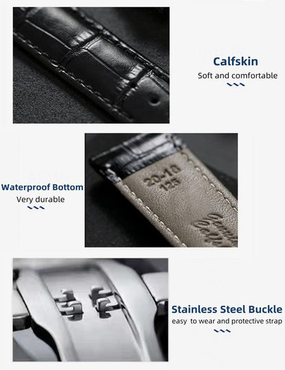 HEYOZURY Watch Bands Genuine Leather Embossed Alligator Grain Calfskin Deployment Buckle Replacement Strap for Women Men Bracelet Men's and Women's Watch Straps 14mm to 24mm