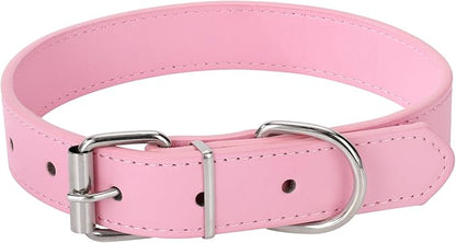 Pink Soft Leather Dog Collar for Small,Medium, Large Dog, Comfortable and Adjustable (Wide: 0.75'' for Dog's Neck: 10''~14'', Pink, M)