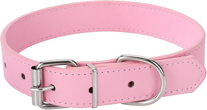 Pink Soft Leather Dog Collar for Small,Medium, Large Dog, Comfortable and Adjustable (Wide: 0.95'' for Dog's Neck: 13''~18'', Pink, L)