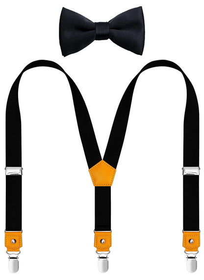 JRHEJTFZ Kids Suspenders and Bow Tie Set for Boys Adjustable with 3 Strong Metal Clips Black 30"