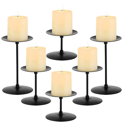 Elsjoy Set of 6 Black Pillar Candle Holders, Metal Pillar Candle Stand Fireplace Candelabras Set for Home Decor, Table Centerpiece, Wedding, 3 Sizes