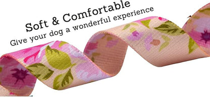 Mihqy Dog Collar and Leash Set with Bohemia Floral Tribal Geometric Patterns - Soft Ethnic Style Collar Adjustable for Small Medium Large Dogs(Pink Rose Set,L)