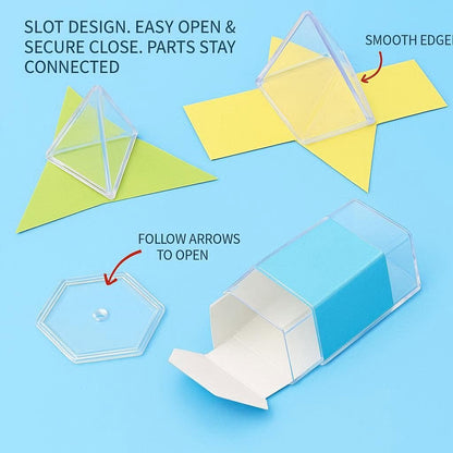 Geometric Solids 3D Shapes & 2D Folding Nets (1.96") 12+12 -Clear Math Manipulatives for Classroom & Homeschool -Thickened Durable Shapes with Smooth Edges,Teacher Supplies for Geometry, Volume & Nets