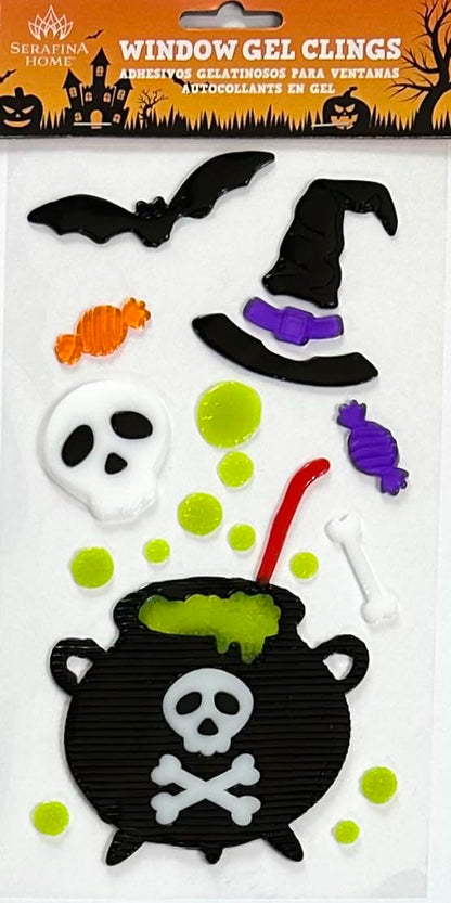 Halloween Gel Cling Stickers for Windows and Mirrors - 6 Sheets of Reusable Spooky Designs: Dracula, Ghosts, Skeletons, Witches, Jack-o-lanterns and More!