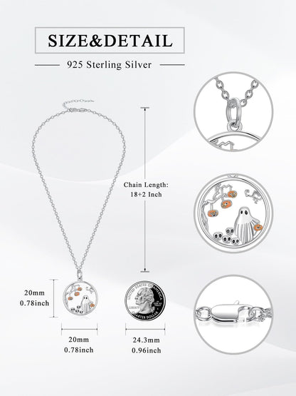 Dorunmo Ghost Pumpkin Necklace 925 Sterling Silver Ghost Pendant Necklace Halloween Ghost Jewelry Gifts for Women
