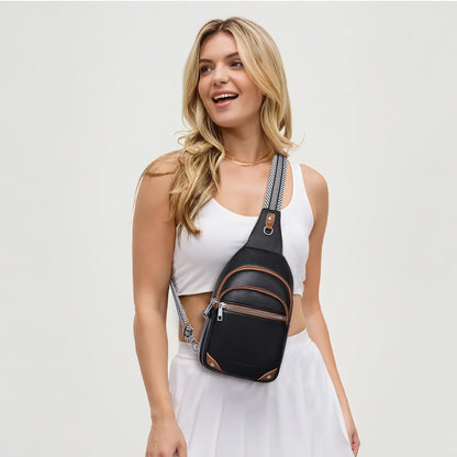 Lexiyat Anti Theft Crossbody Bags for Women Travel Chest Sling Bag Leather RFID Purse Fanny Pack Black