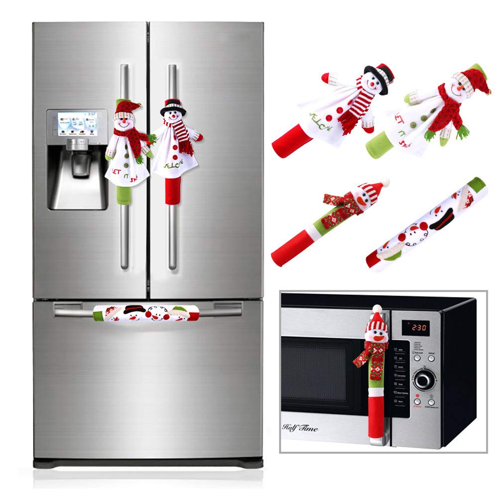 OurWarm Christmas Refrigerator Handle Covers Set of 4, 3D Cute Snowman Fridge Door Cover Kitchen Appliance Handle Covers for Kitchen Christmas Decorations