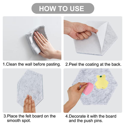 Vuzvuv 6 Pcs Hexagon Bulletin Board with 50 Pushpins & Sticky Note Adhesive Cork Board for Wall，Felt Pin Board for School，Office Decor（Gray）