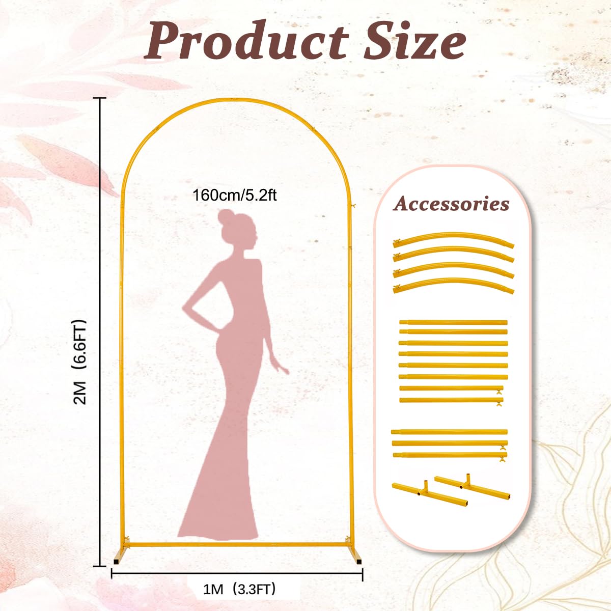 Vincidern 6.6 FT Wedding Arch Backdrop Stand for Party, Balloon Arch Stand, Wedding Arches for Ceremony, Metal Arch Backdrop Stand for Baby Showers, Birthday Party, Events Decoration Door Frame Gold