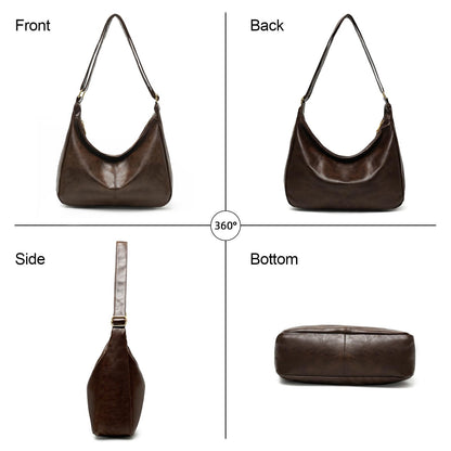 Slouchy Vegan Leather Shoulder Bag for Women,Trendy Soft Crossbody Hobo Bags,Stylish Everyday Tote Purses Handbags (Coffee)