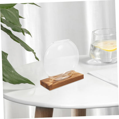 DEARMAMY 2pcs Glass Propagation Vase with Wooden Base, Indoor Hydroponic Plant Planter, Desktop Terrarium for Greenery, Home Office Shelf Decoration