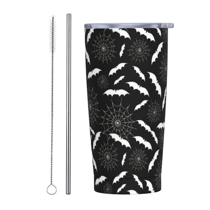 YIKISSKID Halloween Bats 20oz Tumbler with Lid and Straw for Women Men, Halloween Spider Web Insulated Mug White Bat Spider Web Stainless Steel Tumbler Double Wall Vacuum Travel Mug Coffee Cup