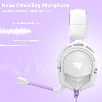 IMYB A88 Gaming Headset with Mic for Ps5, Pc, Xbox One Series X/s, Ps4, Switch, Stereo Wired Noise Cancelling Headphones with Microphone for Computer, Laptop, Mac, Nintendo, Games (Purple)