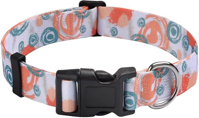 MarukoPet Dog Collar, Adjustable for Small Medium Large Dogs Puppy, Cute Design with Bohemia Floral Tribal Geometric Patterns Boys Girls Dog Collar(Orange Watercolor-M)