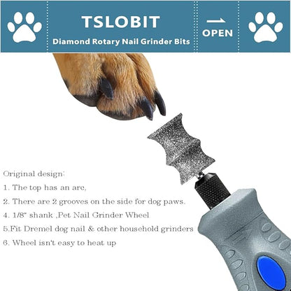 Diamond Dog Nail Grinder Bits Attachment,1/8'' Pet Nail Grinder Wheel for Dremel Dog Nail Grinder, Diamond Rotory Bit for Dogs&Pets Nail Care（Large B）