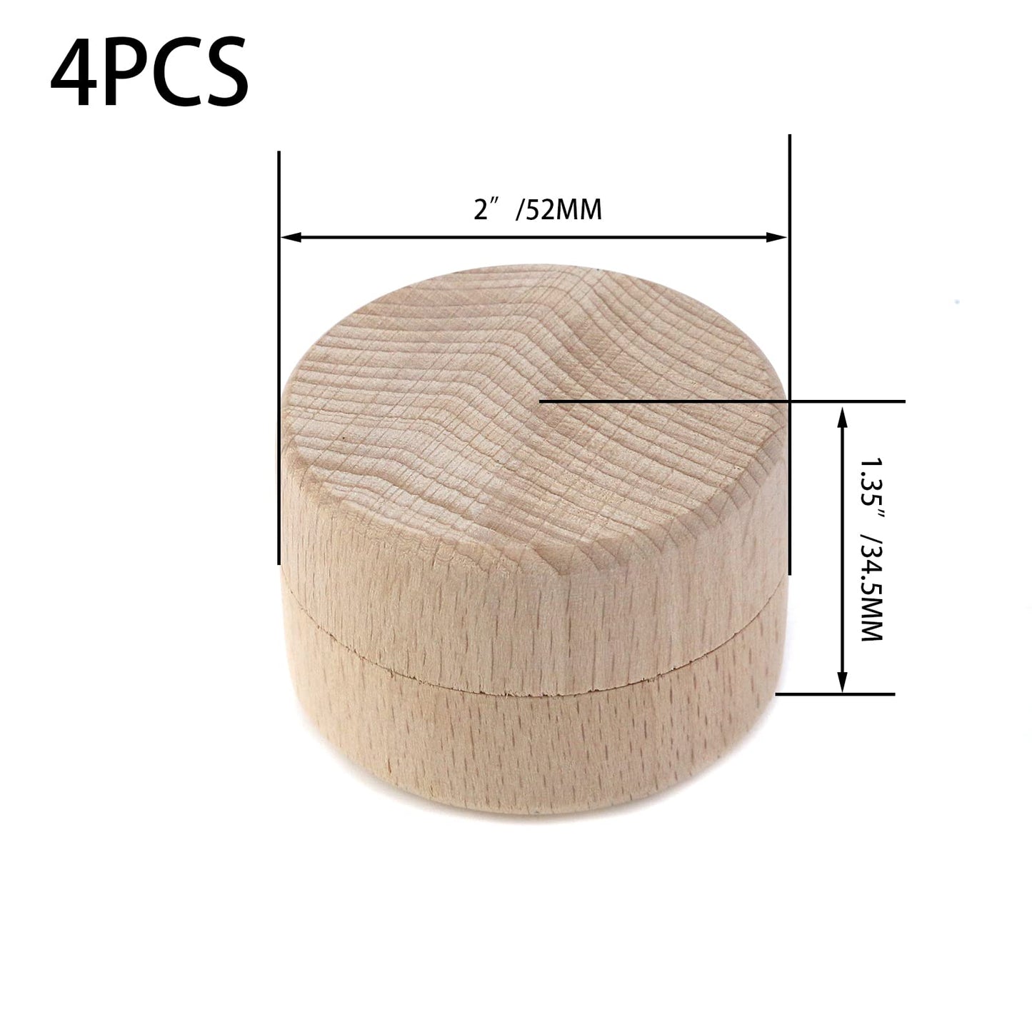 Tighall 4PCS Wooden Ring Box Bearer Mini Round Wooden Wedding Ring Unpainted Jewelry Trinket Box Container Case Storage DIY (2 x 1.35 inch)