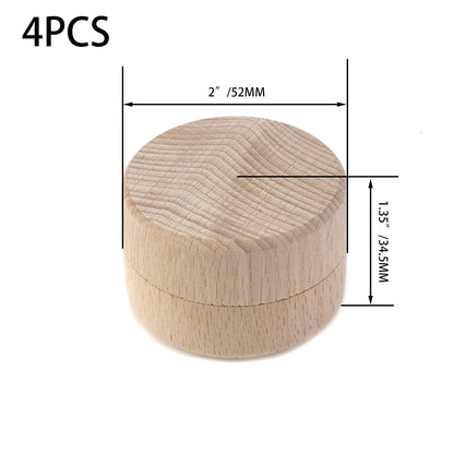 Tighall 4PCS Wooden Ring Box Bearer Mini Round Wooden Wedding Ring Unpainted Jewelry Trinket Box Container Case Storage DIY (2 x 1.35 inch)