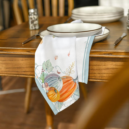 Horaldaily Fall Cloth Napkins 18 x 18 Inch, Thanksgiving Autumn Harvest Orange Blue Pumpkin Leaves Party Dinner Decoration Washable Napkins Set of 6