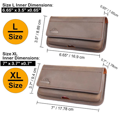Topstache Leather Phone Holster with Belt Clip for Galaxy S25/S24/S23/S22 - Magnetic Closure Leather Phone Belt Holder Pouch for iPhone 17/16/15/14/13 - Fit Protective Case on, L,Darkbrown