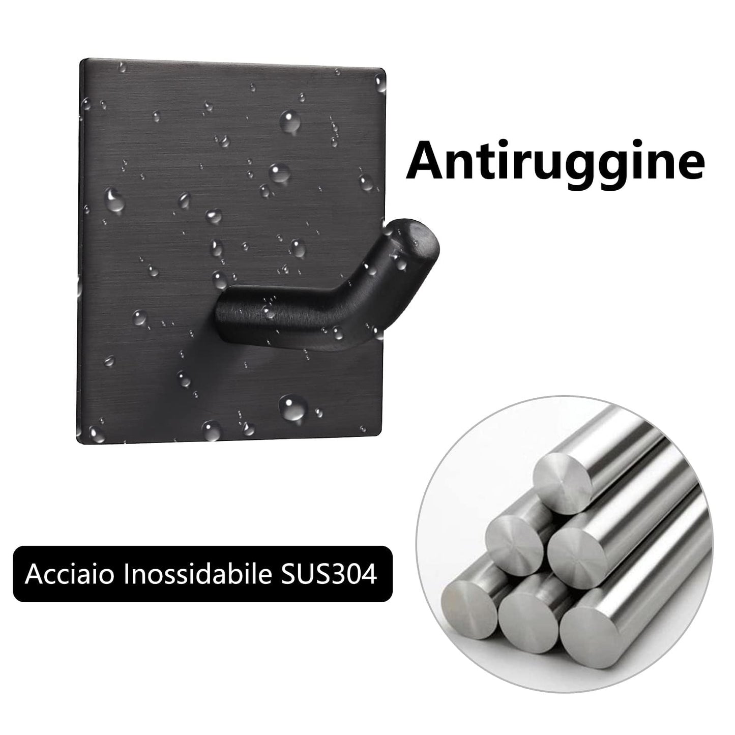 FOMANSH Heavy Duty Adhesive Hooks, Stick on Wall Adhesive Hangers, Strong Stainless Steel Holder, Self Adhesive Hooks for Kitchen Bathroom Home Door Towel Coat Key Robe 4 Packs Black